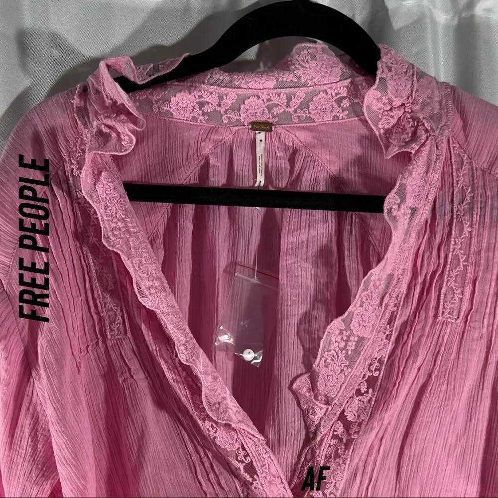 FREE PEOPLE CLEMANCE TOP PINK SMALL NEW